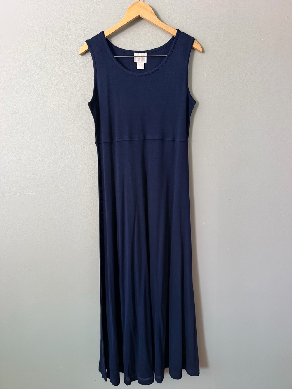 Vintage Moda International 100% Silk Jersey Navy Sleeveless Maxi Dress Size M